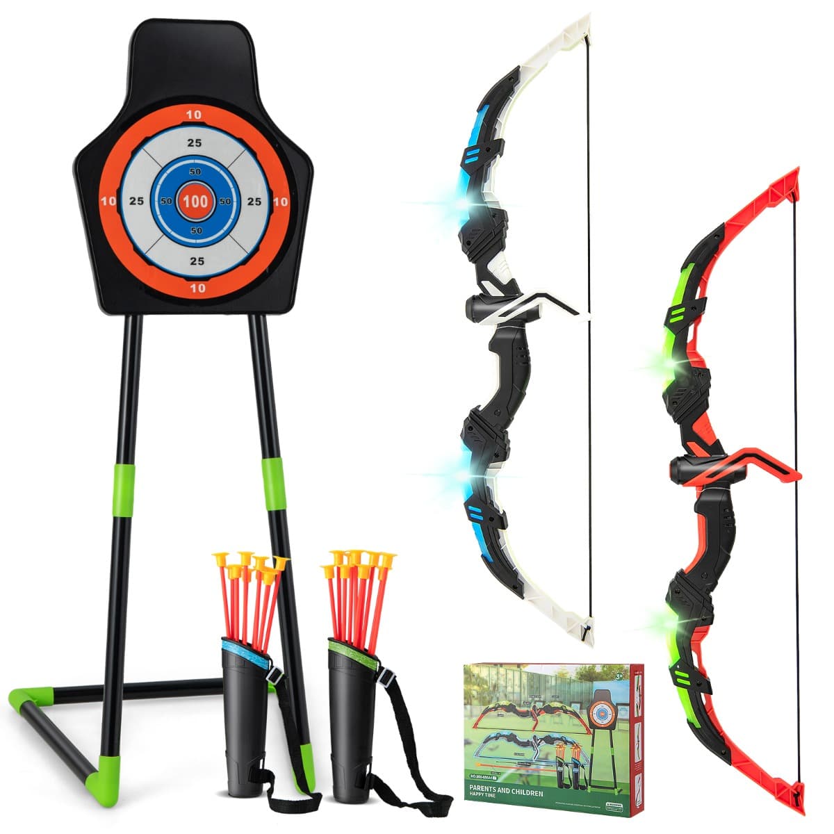 CostwayArc et Flèche pour Enfants avec Lumières LED&20 Flèches 1 Cible Debout