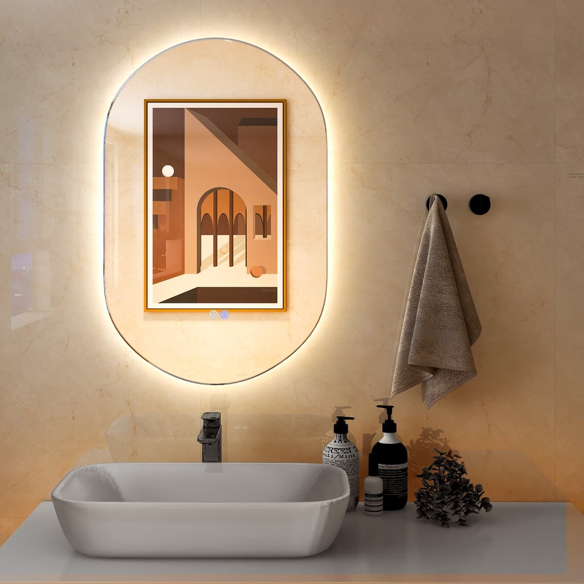 CostwayMiroir Mural Ovale 80 cm x 50 cm Rétro-éclairé à Intensité Variable