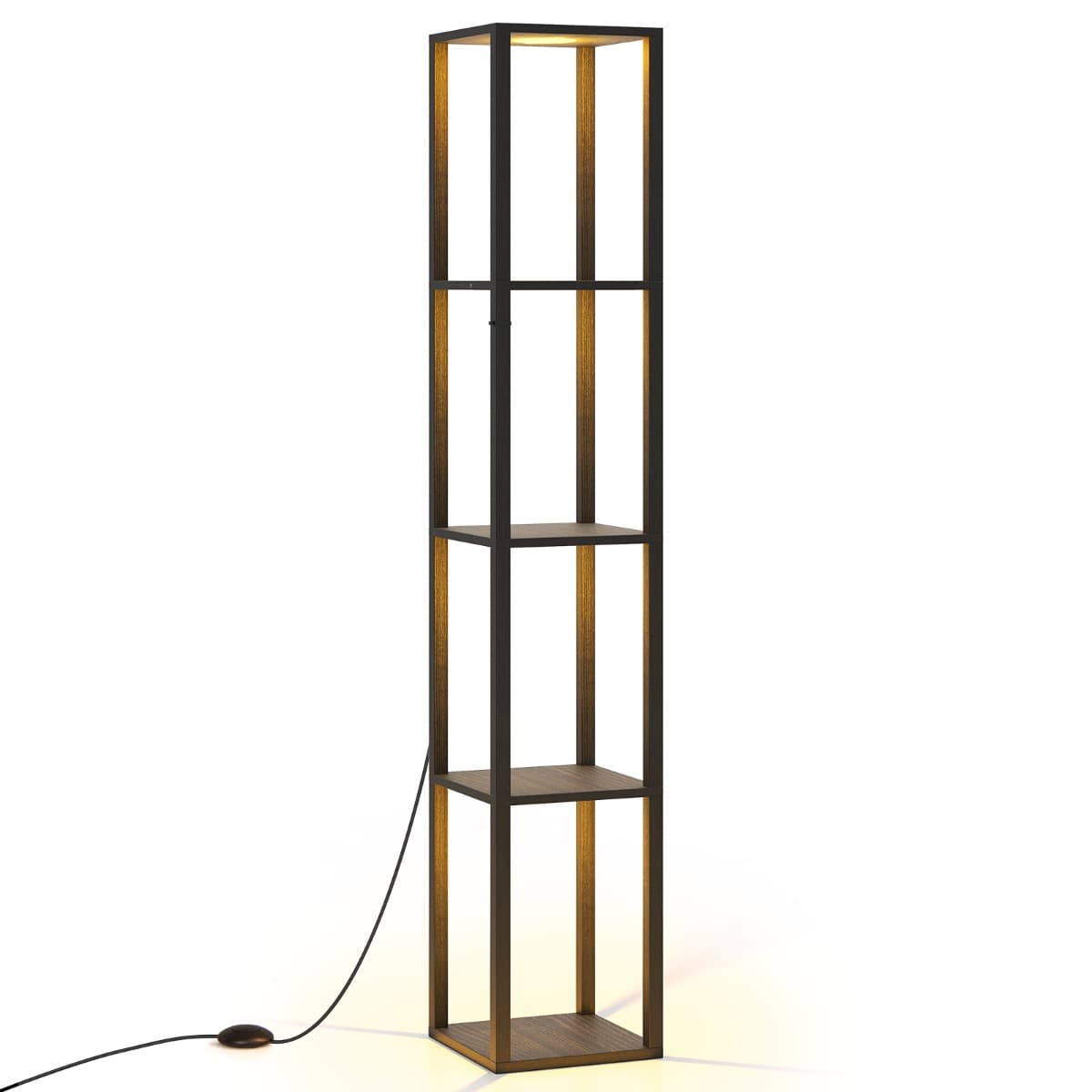 CostwayLampadaire avec Étagères Présentoir Autonome à 4 Niveaux avec Lumières LED 3 Niveaux Variables & Interrupteur au Pied Noir
