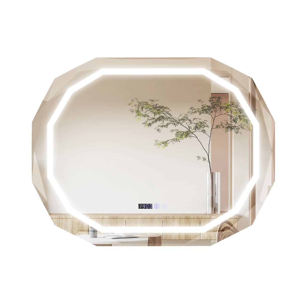 CostwayMiroir de Salle de Bain ovale avec LED Antibuée 3 Couleurs Fonction Mémoire Affichage Temps/Température Incassable