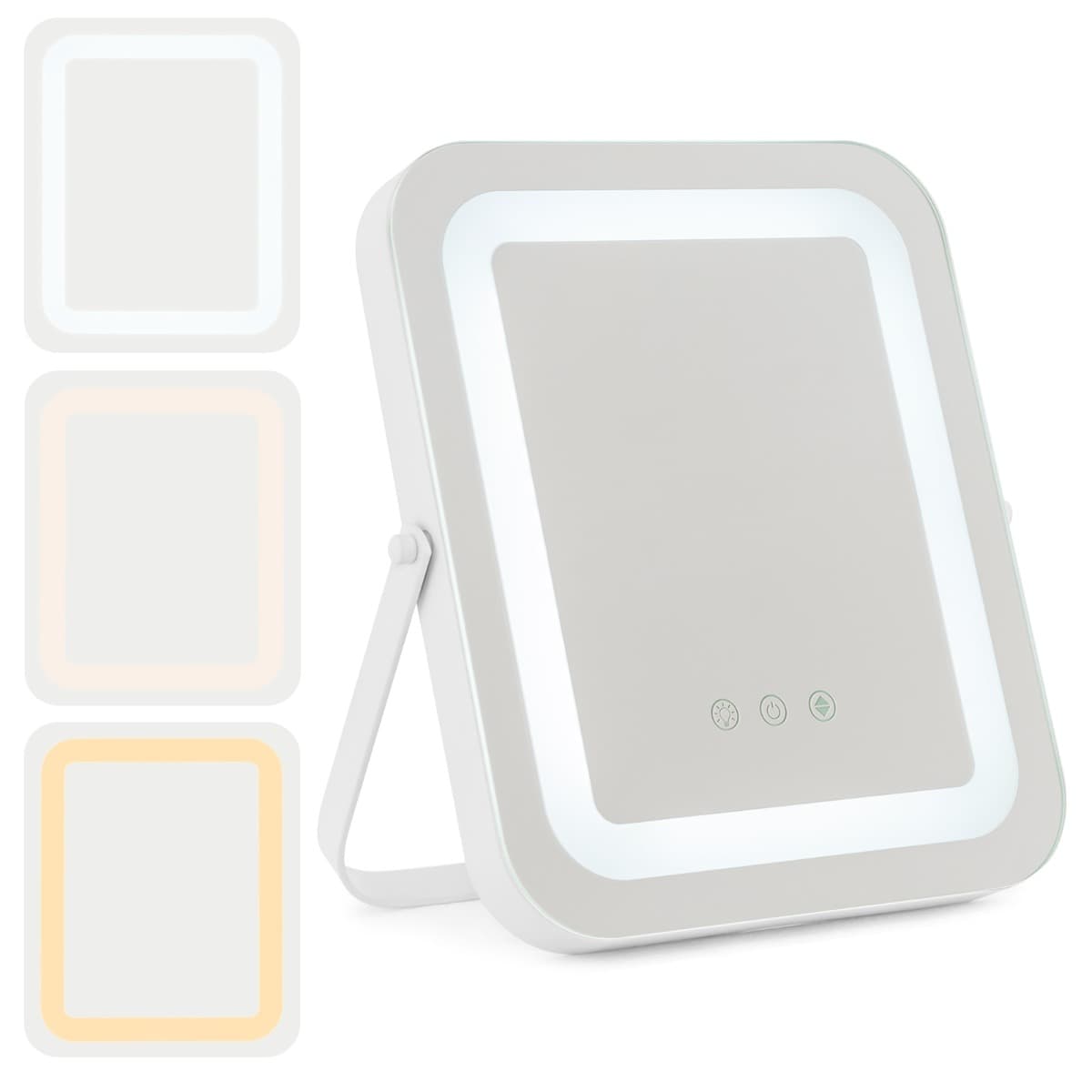 CostwayMiroir Maquillage Carré 25x30CM Lumière LED Réglable Écran Tactile Rotation à 360° Fonction Mémoire Support en Métal 3 Couleurs d'Éclairage